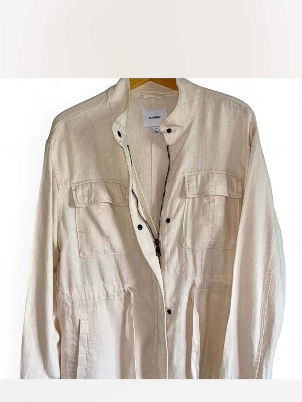 Old Navy Neutral Cream Utility Jacket with Drawstring Waist